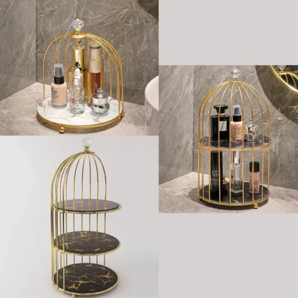 Multi Layer Makeup Organizer In Metal Bird Cage Shape